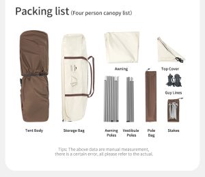 چادر ۳ نفره نیچرهایک CNK2550WS010 با سایبان، کیف حمل، کاور بالای چادر، میله‌ها و میخ‌ها، آماده برای کمپینگ و سفرهای طبیعت‌گردی