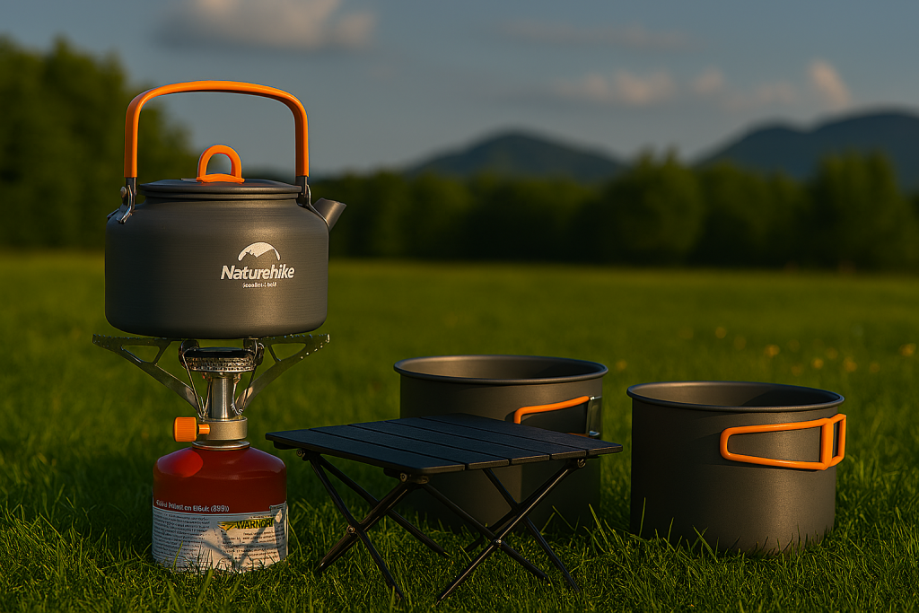 ست ظروف کمپینگ Naturehike شامل کتری، قابلمه و اجاق سفری