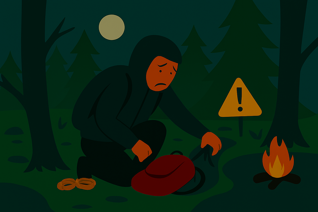 کمپینگ شبانه بدون چراغ یا هدلامپ در جنگل تاریک – اشتباهات رایج در طبیعت‌گردی