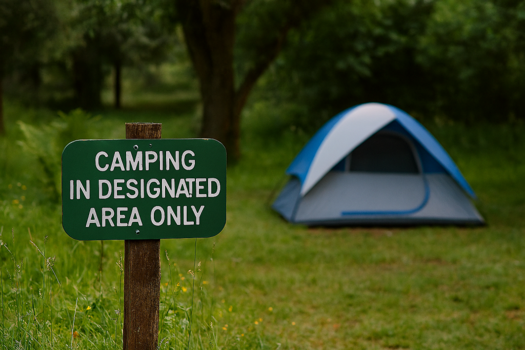 چادر کمپینگ در منطقه مجاز، نمونهای از کمپینگ پایدار و مسئولانه در طبیعت