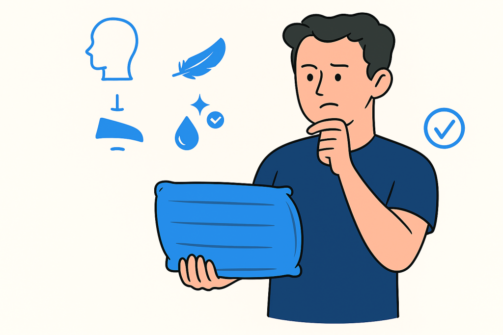 اینفوگرافیک راهنمای انتخاب بالش بادی مناسب برای کمپینگ شامل اندازه، وزن، جنس، قابلیت تنظیم و جمع شدن، مطابق با راهنمای استفاده از بالشهای بادی در سفرهای طبیعتگردی