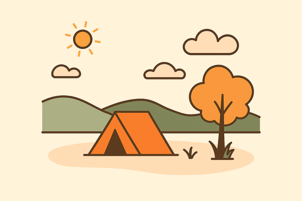 کمپینگ در نزدیکی رودخانه با بطری آب و مسیر خاکی