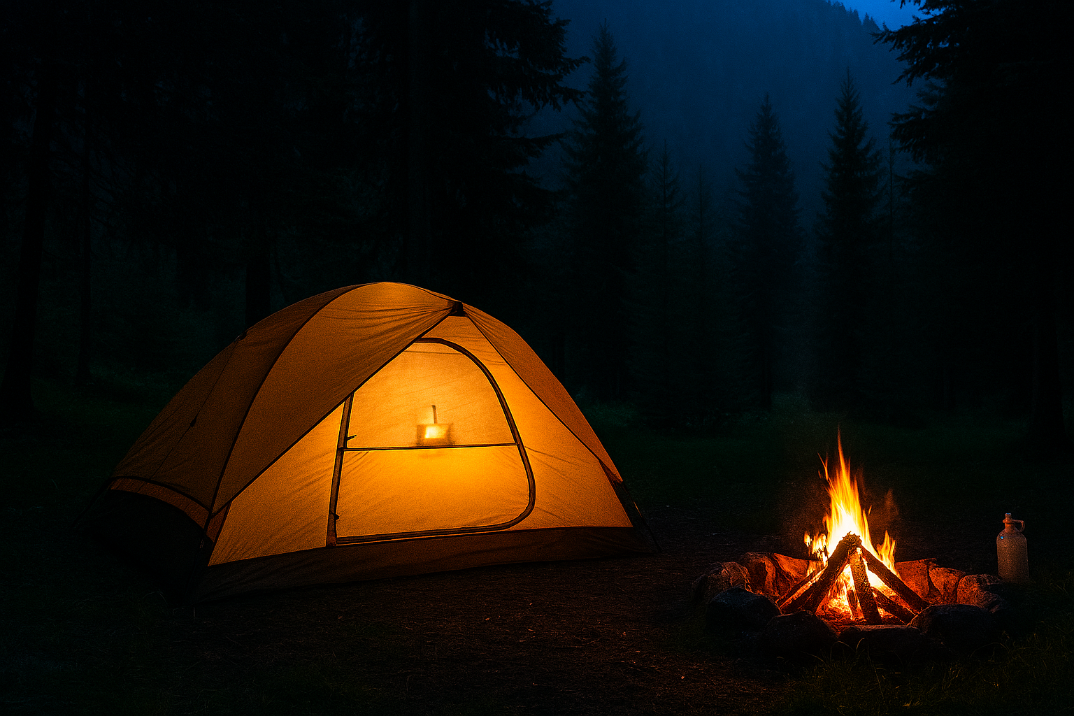 ایمنی در کمپینگ شبانه با چادر روشن و آتش کنترل‌شده