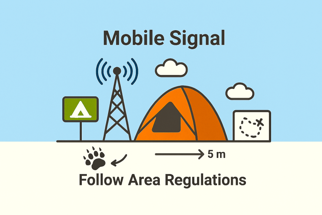 چادر کمپینگ با آنتن موبایل و سیگنال قوی در آسمان صاف