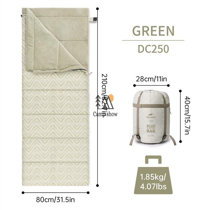 naturehike-cnk2300sd012-dc250-sleeping-bag-green-overview کیسه خواب DC250 نیچرهایک CNK2300SD012 سبز نمای کلی