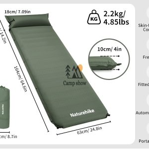 تشک بادی بالش‌دار نیچرهایک CNK2450WS020 رنگ سبز نمای کلی
